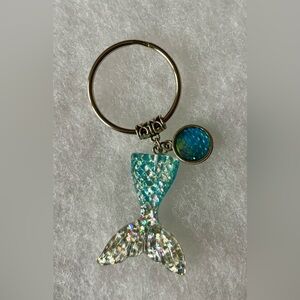 Mermaid Tail Keychain with Blue Charm, NWT